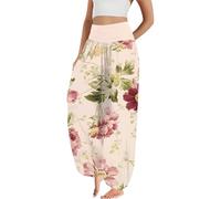 Harem Trousers for Women UK Ethnic Printed Boho Loose Hippie Pants Baggy Drop Crotch Slouch Thai Joggers High Elasticated Waist Wide Leg Palazzo Yoga Lounge Hippy Clothing 10-Khaki L