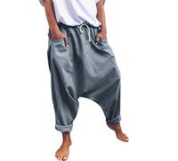 Harem Trousers for Women UK Loose Fit Low Rise Drop Crotch Saggy Baggy Fisherman Trousers Aladdin Style Hippie Casual Boho Beach Yoga Pants Elasticated Drawstring Lightweight Leisure Pants Grey