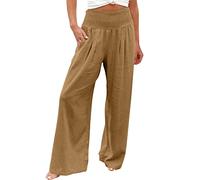 Harem Trousers for Women UK Summer Cotton Linen Trousers High Elasticated Waist Baggy Lounge Pants Loose Beach Pants with Pockets Casual Palazzo Bottoms Boho Long Holiday