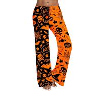 Harem Trousers Halloween Pj Bottoms Womens Pants Suits Dressy Casual Goth Pjs for Women Pumpkin Leggings Plus Size Ladies Baggy 14 Adult Tights Outfits Women's Cargo Capris Crop(Orange #4, S)