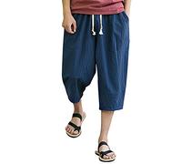 Harem Trousers Men's Japanese Beach Shorts with Elasticated 3/4 Casual Jogging Bottoms Beach Shorts with Drawstring Street Style Fabric Trousers Comfortable Summer Jogger Loose Leisure Trousers with