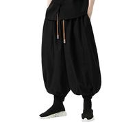 Harem Trousers Men's Linen Cotton Harem Trousers Japanese Samurai Style Ninja Trousers Black Summer Baggy Jogging Bottoms Hip Hop Harajuku Streetwear Large Sizes Beach Yoga Leisure Trousers, black, XL
