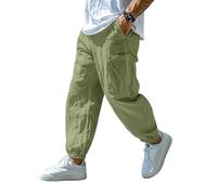 Harem Trousers Men's Long Linen Trousers Baggy Pump Trousers with Pockets Elastic Waistband Japanese Ninja Kimono Trousers Breathable Sleeping Trousers Lightweight Jogging Bottoms Sweatpants Hip Hop