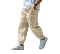 Harem Trousers Men's Long Linen Trousers Baggy Pump Trousers with Pockets Elastic Waistband Japanese Ninja Kimono Trousers Breathable Sleeping Trousers Lightweight Jogging Bottoms Sweatpants Hip Hop