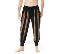 Harem Trousers Men's Striped Clown Trousers Hip Hop Outfit Medieval Trousers Leisure Stylish for Men Linen Beach Trousers with Pockets Elastic Waist Casual Summer Beach Loose Trousers, coffee, XXL