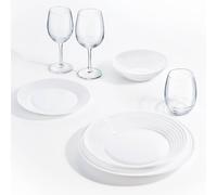 Harena 18-piece tempered glass dinnerware set with soup bowls and tableware