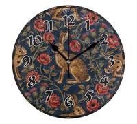 Hares And Red Flowers Round Clocks Modern Electronic Wall Clock Colorful Clocks For School Decor Dining Room 25Cm