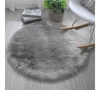HARESLE Faux Fur Round Rug Faux Sheepskin Rugs Fluffy White Floor Carpet for Bedrooms Living Room (Grey,50cm/Diam 20 in)