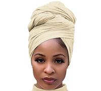 Harewom Head Wraps for Black Women Stretch Head Scarf Long African Hair Wraps Turban Headwraps Jersey Headbands, 1pcs -Beige, One Size (Pack of 1)