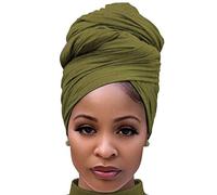Harewom Head Wraps for Black Women Stretch Head Scarf Long African Hair Wraps Turban Headwraps Jersey Headbands, 1pcs -Army Green, 71x32 Inch (Pack of 1)