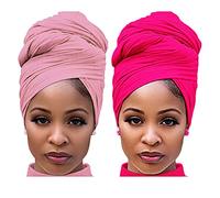 Harewom Head Wraps for Black Women Stretch Head Scarf Long African Hair Wraps Turban Headwraps Jersey Headbands, 2pcs-pink and Deep Pink, 2 Count (Pack of 1)