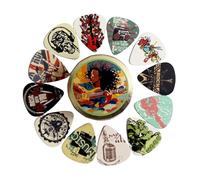 Harewtwy 12PCS Colorful Printed ABS Guitar Picks Set with Metal Box for Electric/Guitar, 0.71mm Thickness - Ideal Gift for Musicians