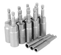 Harewtwy 14 Piece Hexagonal Sockets Set As Shown Metal 6-19mm Deep Socket Adapter Kit Hex Shank Nut Driver Bits Set Quick Change Nut Setter