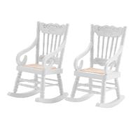 Harewtwy 2 Pcs 1:12 Toy Miniature Furniture Wooden Rocking Chairs Toy Accessories for Doll House Decoration,White