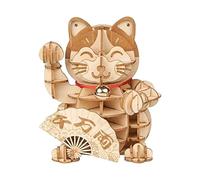 Harewtwy 3D Wooden Puzzle Lucky Cats -72Pcs Japanese Cats Welcome Display Greeting for Blessing Fortune Building Toys Gift Easy to Use