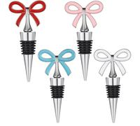 Harewtwy 4-Piece Wine Stopper Set, Reusable Vacuum Bottle Corks with Silicone Seal for Holiday Party, Women, Gift, Christmas Silver