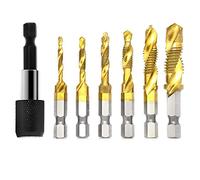 Harewtwy 7Pcs Combination Drill and Tap Bit Set Coated Screw Tapping Bit Tool for Drilling Metric Thread HSS M3-M10