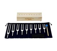 Harewtwy 9PCS Tuning Fork Set,Tuning Forks Chakra for Healing Meditation Yoga Relaxation Instrument with Wooden Stand Easy to Use Silver&Wood Color