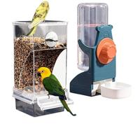 Harewtwy Automatic Bird Feeder Water Dispenser Set, No-Mess Parrot Feeder Cage Accessories, Parakeet Container Food Drinker