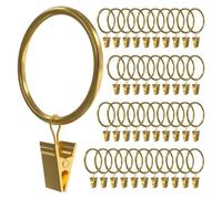 Harewtwy Curtain Ring Clips, 40 PCS Hooks with Rings, 1.5 Inch Diameter Fit for 1.2 Inch Rod, Draperies Accessories Gold