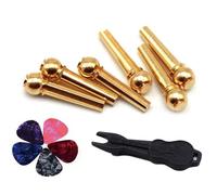 Harewtwy Guitar Bridge Pins 6Pcs, Brass Endpin Pegs Fixed Cone, with Bridge Pin Puller Remover & 5 Guitar Picks