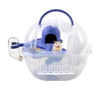 Harewtwy HamsterTravel Carrier Water Bottle Food Dish Breathable Carry Case 2 Tiers Portable Carrier with Silent Exercise Wheels Blue