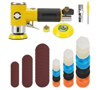 Harewtwy Mini 2/3 Inch Air Sander Pneumatic Polisher Grinder Buffer Double Acting Track Polisher 80 Sheets Sandpaper Kit B Easy Install Easy to Use