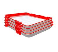 Harewtwy Red+White Plastic Rectangular Contemporary Smooth Stackable Food Tray, 4 Pack, 30.4 x 22.8 x 2.8cm