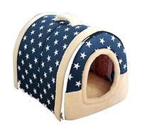 Harewtwy Soft Warm Star Pattern 2 in 1 Pet Nest Non-Slip Dog Cat Bed Foldable Winter Soft Cozy Sleeping Bag Mat Pad Cushions