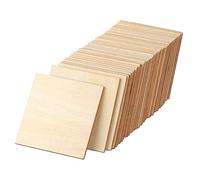 Harewtwy Unfinished Wood Pieces 50 Pcs 4 Inch Square Blank Wood Natural Slices Cutouts for DIY Crafts Painting Staining