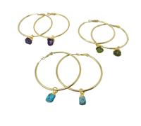 Harfi 18ct Gold Vermeil Plated Birthstone Large Hoop Earrings - October (Rose Quartz) - October (Rose Quartz)