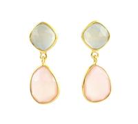 Harfi 18ct Gold Vermeil Plated Pink And White Chalcedony Drop Gemstone Earrings