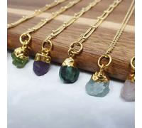 Harfi 18ct Gold Vermeil Raw Birthstone Necklace - October (Rose Quartz) - October (Rose Quartz)