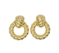 Harfi Chunky Croissant Textured Donut Dangle Gold Plated Earrings