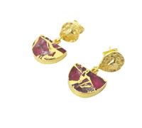 Harfi Hammered Ruby July Birthstone Gold Plated Earrings