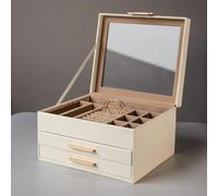 Harfi Luxury White 3-Tier PU Leather Jewellery Organizer Box - Multi-Functional Jewellery Storage Solution