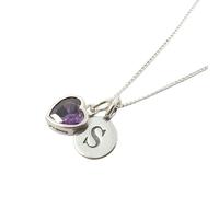 Harfi Mini Initial And Heart Birthstone Charm Silver Necklace - 7. Ruby - July - 7. Ruby - July