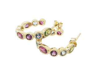 Harfi Multicolour Gemstone Gold Plated Hoop Earrings