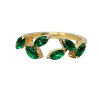 Harfi Open Leaf Emerald Gemstone May Birthstone Gold Vermeil Ring