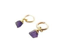 Harfi Raw Amethyst February Birthstone Gold Plated Huggies