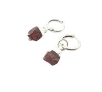 Harfi Raw Garnet January Birthstone Sterling Silver Huggies