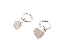 Harfi Raw Rose Quartz Sterling Silver Round Huggies