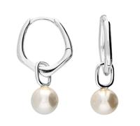 Harfi Unique Misshapen Sterling Silver Hoop Earrings with Synthetic Pearl Charm