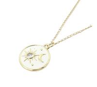 Harfi White Enamel Celestial Sun Moon Round Charm Necklace