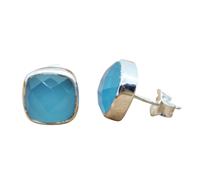 Harfi Women's 925 Sterling Silver Blue Chalcedony Gemstone Earrings Harfi Silver One Size