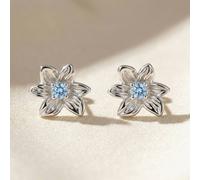 Harfi Women's Aquamarine March Birthstone Daffodil Birthflower Stud Earrings in Silver Harfi Silver One Size