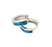 Harfi Women's Dainty Blue Fire Opal Inlay Silver Huggie Earrings Harfi Blue One Size