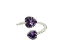 Harfi Women's Double Heart Amethyst Heart February Birthstone Adjustable Silver Ring Harfi Silver One Size