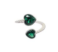Harfi Women's Double Heart Emerald Heart May Birthstone Adjustable Silver Ring Harfi Silver One Size