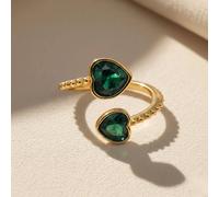 Harfi Women's Double Heart Emerald May Birthstone Adjustable Gold Plated Ring Harfi Gold One Size
